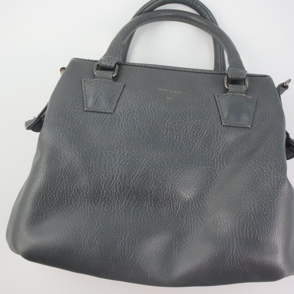 Matt & Nat Gray Vegan Leather Handbag Shoulder Crossbody Detachable Strap Zipper - Picture 2 of 16